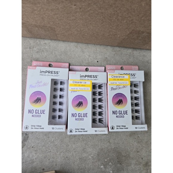 Lot Of 3 KISS imPRESS Press On Falsies Lavish Volume 12 Cluster Lashes - Picture 1 of 4